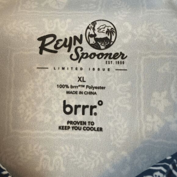 Reyn Spooner Men's Reverse Flag Flower Bird 1/4 Button Down Shirt Blue XL NWOT - Picture 5 of 8